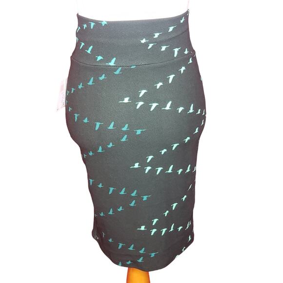 NWT Bird print Lularoe midi length skirt "Cassie", hunter forest green, sz XS - Picture 6 of 11